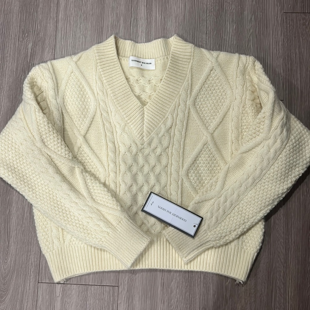Goodnight Macaroon Cream Cropped Sweater Cableknit